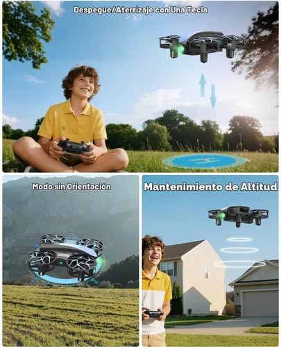 Vista 3 de SIMREX Mini dron para niños con giro de 360° y luces LED, cuadricóptero a control remoto, retención de altitud, despegue/aterrizaje con una tecla, 3