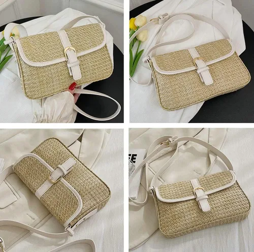 Vista 6 de Bolsos cruzados de verano para mujer, bolso básico de paja para playa, bolso de mano para mujer, bolso de mano para mujer, bolso de hombro