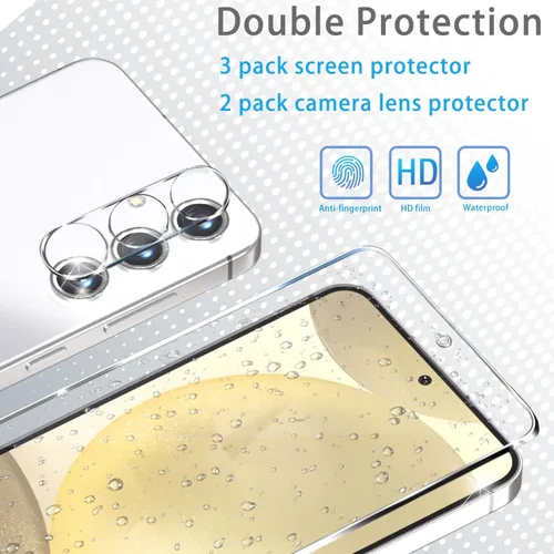Vista 5 de Paquete de 3 protectores de pantalla de vidrio para Galaxy S25, paquete de 3 protectores de lente de cámara con bandeja de fácil instalación