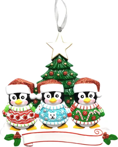 Vista 2 de Adorno de Navidad familiar 2025 – Adorno personalizado para familias – Adorno familiar de pingüinos personalizado – Decoración para árbol de Familia