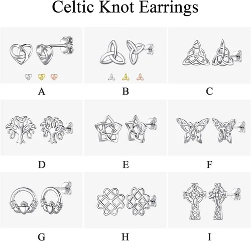 Vista 6 de ChicSilver Aretes de nudo celta hipoalergénicos de plata de ley 925 con forma de corazóntriángulo, joyería celta para mujer, plataorooro rosa