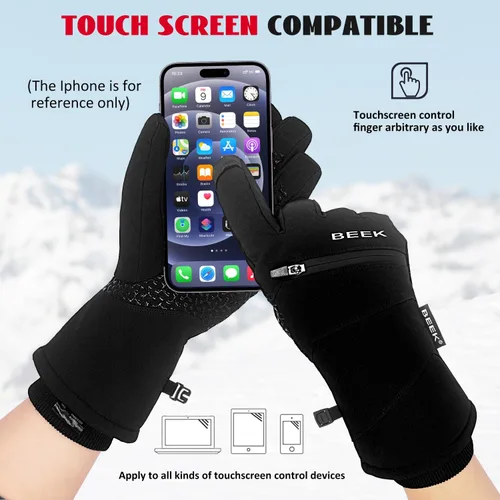 Vista 4 de BEEK Guantes de invierno impermeables, guantes cálidos para pantalla táctil, guantes antideslizantes para clima frío para hombres y mujeres, guantes