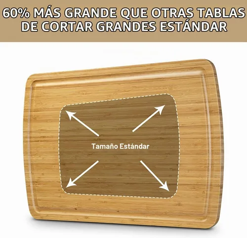 Vista 3 de Tabla de cortar de bambú extra grande de 30 pulgadas para cocina, tabla de cortar de madera con ranura para jugo, tabla de cortar reversible