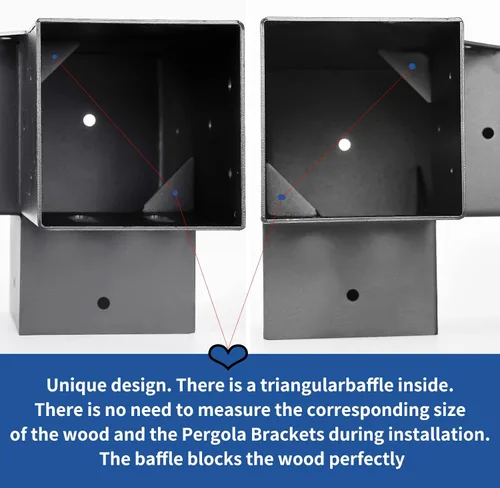 Vista 5 de 4 soportes para pérgola de 4 x 4 pulgadas (real: 3.6 x 3.6 pulgadas) 3 Way 90° Right Angle Corner Bracket DIY Pergola Kit Support Gazebos Patio