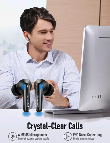 Vista 4 de Audiovance Euphony 301 - Auriculares inalámbricos Bluetooth para iPhone y Android, auriculares inalámbricos de sonido premium (EU301)