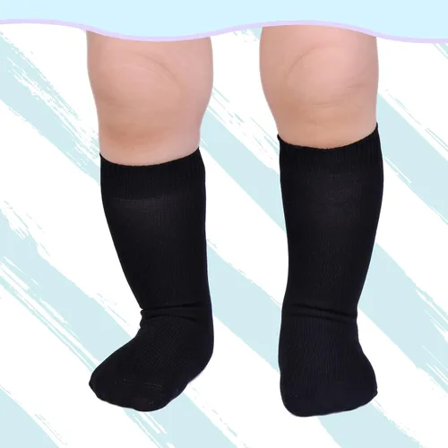Vista 4 de Mini angel Calcetines hasta la rodilla para bebé, calcetines altos hasta el muslo, medias de algodón sin costuras para recién nacidos, niños