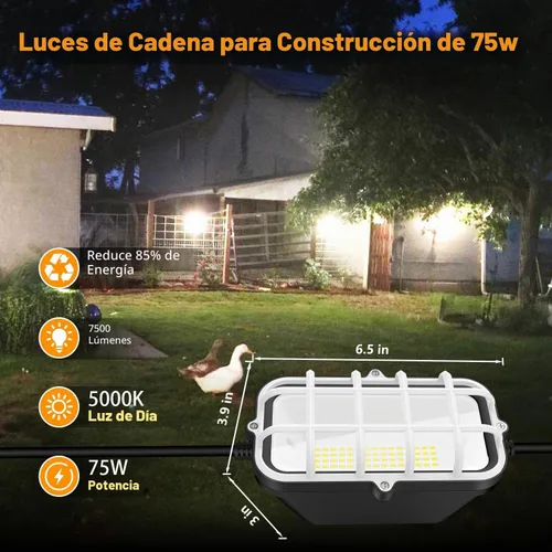 Vista 2 de RIUVAO - Cadena de luces LED de construcción de 50 pies, 75 W, 7500 lm, impermeable, IP67, luces de trabajo, luces temporales de construcción