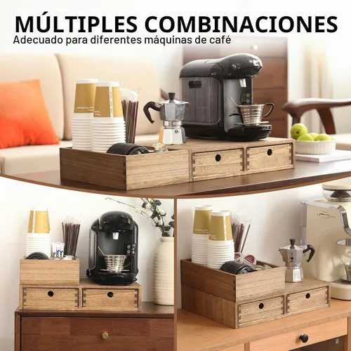 Vista 6 de KIRIGEN Organizador de estación de café de madera con cajones, soporte para Marrón oscuro