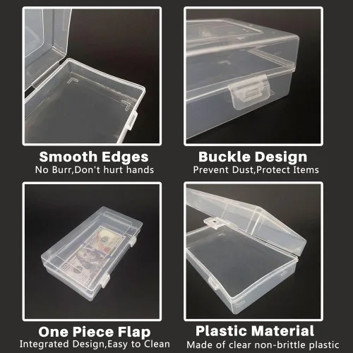 Vista 3 de Smatagee 200 fundas de plástico transparente para billetes con caja de almacenamiento, protector de láminas para moneda, dinero, billetes, billetes