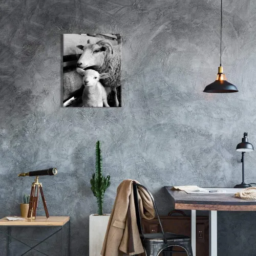 Vista 2 de IXMAH - Lienzo decorativo para pared, diseño de animales en blanco y negro, bonito cordero, ovejas, póster de granja para decoración del hogar