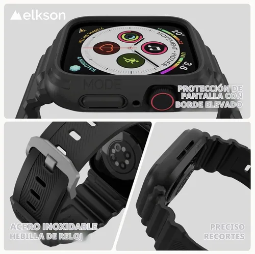 Vista 2 de Elkson Diseñado para Apple Watch Series SE3 9/8/7/6/5/4 [44/45mm], Funda Protectora Resistente de Grado Militar Quattro Pro Series con Correas