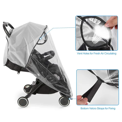 Vista 4 de Funda transparente para cochecito de bebé, protector universal de viaje, transpirable, para cochecito de bebé, impermeable, protege del sol, polvo