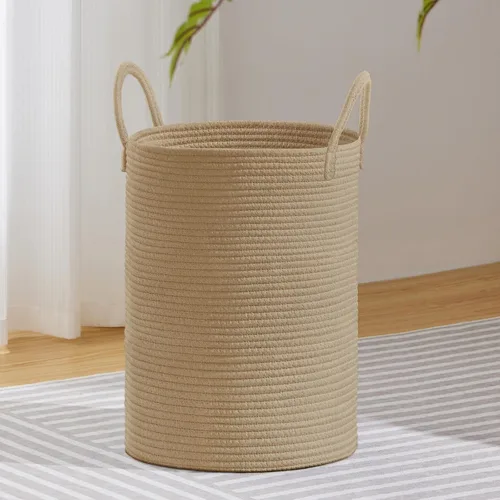 Vista 34 de VIPOSCO Cesta de lavandería tejida pequeña de 30L, color marrón y blanco
