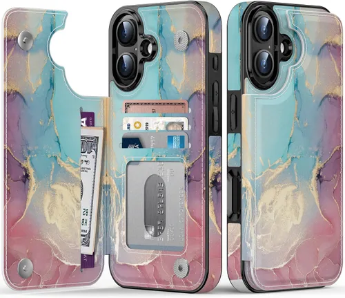 Vista 105 de LETO para iPhone 15 Pro Funda tipo cartera - Tapa tipo folio con patada - Diseños de moda - Tarjetero - Funda protectora para mujeres y niñas - 6.1