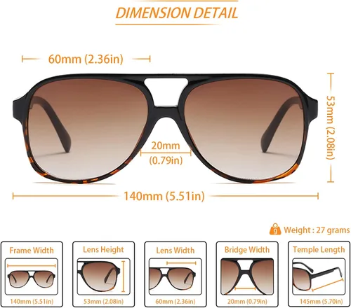 Vista 3 de Lentes de sol vintage retro de los años 70 para mujer y hombre montura clásica cuadrada y grande estilo aviador lentes naranjas de moda UV400