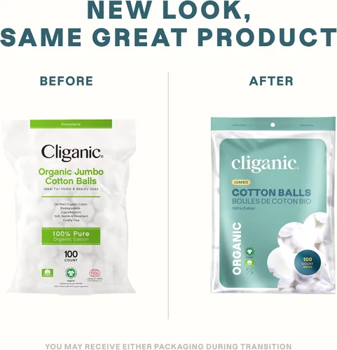 Vista 2 de Cliganic Bolas de algodón orgánico súper jumbo (100 unidades), hipoalergénicas, absorbentes, de tamaño grande, 100% puro (el embalaje puede variar)
