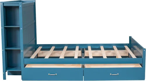 Vista 6 de Harper & Bright Designs Cama loft de madera de tamaño matrimonial con tobogán, marco de cama baja para niños y niñas, no necesita somier, ahorro
