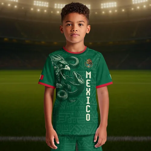 Vista 2 de Camiseta de Fútbol Juvenil de México, Camisetas de Fútbol Mexicanas para Niños, Camisetas de México para Niños, Camiseta de Fútbol Mexicana
