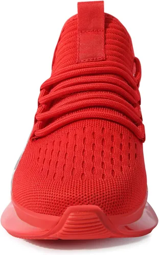 Vista 4 de Firholm - Zapatos casuales para hombre, de malla, atléticos, deportivos, sin cordones, ligeros, transpirables, Todo rojo, 9.5