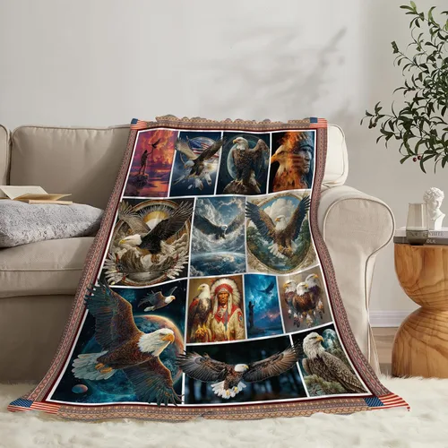 Vista 140 de Manta de águila con la bandera estadounidense y águila calva, regalos para niños, niñas, niños, adultos, mujeres y hombres, suave, acogedora, cálida