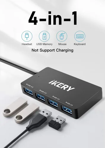 Vista 2 de Hub USB 3.0 de 4 puertos, concentrador de transferencia de datos de alta velocidad de 5 Gbps para laptop, PC, MacBook - Puertos portátiles tipo A