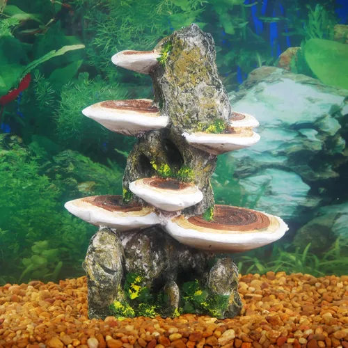 Vista 4 de Penn-Plax Deco-Réplicas - Tronco de árbol con estante para decoración de acuario de hongos, seguro para peceras de agua dulce y salada