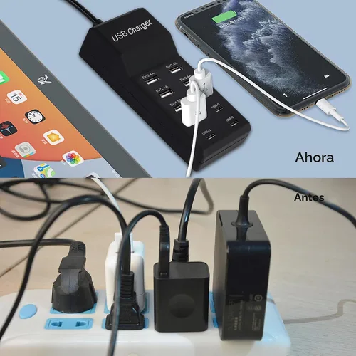 Vista 2 de Cargador USB, estación de carga USB de 50 W con 10 puertos (6 puertos USB-A y 4 puertos USB-C) compatible con iPhone 15/14/13/12/11/X/8/7/6