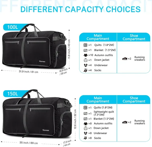 Vista 3 de Gonex Bolsa de viaje plegable 150L Negro y Rojo