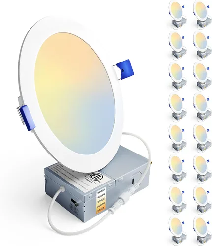 Vista 12 de Ensenior Paquete de 16 luces LED empotrables de techo de 3 pulgadas, regulable, 2700K-5000K 5CCT, 500LM 6W 120V, luz descendente de oblea sin lata