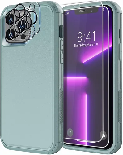 Vista 9 de Diverbox Funda diseñada para iPhone 13 Pro con protector de pantalla para lente de cámara, resistente a los golpes, resistente a los golpes