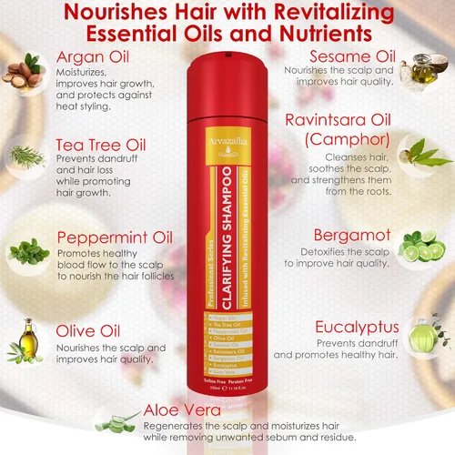 Vista 3 de Arvazallia Champú clarificante con aceites esenciales revitalizantes, limpiador antirresiduos de grado profesional infundido con argán, árbol de té