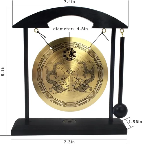 Vista 3 de Gong de escritorio de latón, arte zen, feng shui para la decoración de oficina en casa, práctica de meditación, incluye pulsera de cadena roja