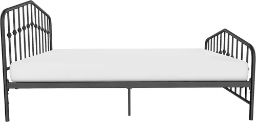 Vista 17 de Novogratz Bushwick - Marco de cama Queen de metal con cabecera ligeramente triangular, husillos insertados, base ajustable para almacenamiento,