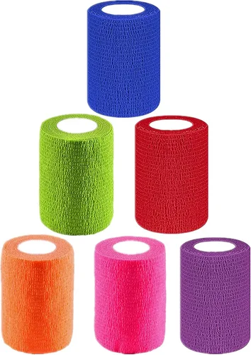 Vista 17 de Paquete de 6 vendajes autoadhesivos de 1 pulgada x 5 yardas, transpirable, cohesivo para mascotas, cinta elástica autoadhesiva para deportes, Negro