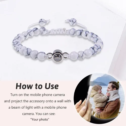 Vista 5 de Lam Hub Fong Pulseras personalizadas con imagen en el interior para hombres, regalos de Navidad, pulsera de cuentas con foto para hombres, regalos
