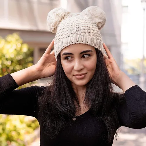 Vista 4 de Simplicity Gorro de punto trenzado para mujer, con pompón, para esquí, snowboard