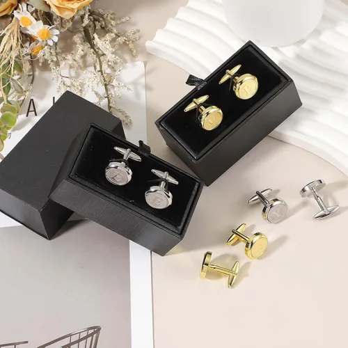 Vista 5 de uxcell Gemelos clásicos con inicial para hombre, gemelos de cobre para hombre, letras del alfabeto A-Z, esmoquin, con caja de regalo, para negocios