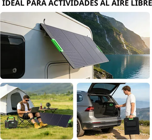 Vista 6 de Panel solar portátil de 200 W, 23.5% ETFE de alta eficiencia, cargador solar plegable para estación de energía, impermeable IP65 con 4 soportes