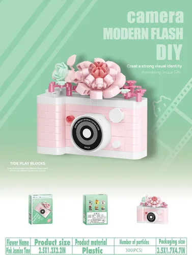 Vista 3 de Pink Jasmine Time Cute Flower Camera Series Mini Building Blocks Toy