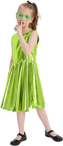 Vista 7 de techcity Vestido metálico brillante para niñas, vestidos plisados acampanados con lentes de sol, ropa de baile para fiesta, disfraces