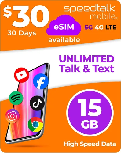 Vista 10 de SpeedTalk Mobile Tarjeta SIM de texto ilimitado 500 minutos de conversación de 1 GB de datos para teléfonos inteligentes 5G 4G LTE Apple iPhone