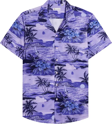 Vista 36 de Alimens & Gentle - Camisa de algodón estilo hawaiano para hombre, casual, de manga corta, ajuste regular 1609 rojo
