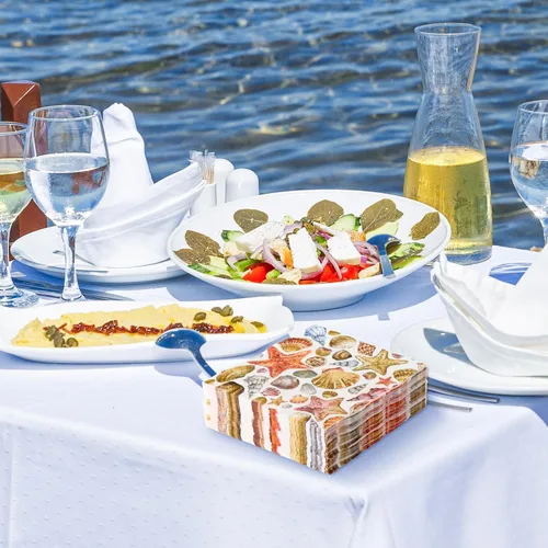 Vista 6 de AnyDesign 80 servilletas de papel de concha de mar, servilletas de almuerzo de concha de océano tropical para verano, postres náuticos, cena