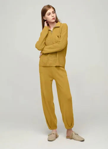 Vista 3 de softome Conjunto de 2 piezas para mujer, suéter de manga larga, con cremallera de 14, suéter de punto, pantalones casuales, conjunto de ropa