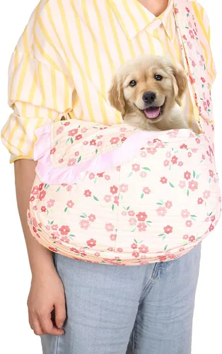 Vista 4 de Transportador floral para perros y gatos pequeños, 3-10 libras Floral rojo