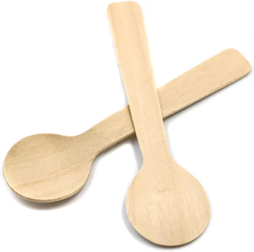 Vista 5 de Cucharas de postre de helado de madera de 3.9 pulgadas, cubiertos de madera desechables, paquete de 100
