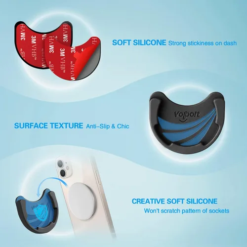 Vista 4 de volport Soporte de automóvil para Pops plegable para enchufe, paquete de 2 soportes de teléfono celular de silicona negra para enchufe Negro