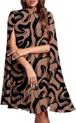 Vista 33 de Rooscier Vestido midi de fiesta plisado con cuello alto falso y espalda abierta para mujer