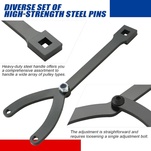 Vista 4 de NYXOVA Llave de llave de pasador variable, kit de llave inglesa ajustable de 15 piezas, soporte de polea de embrague de ventilador de trinquete