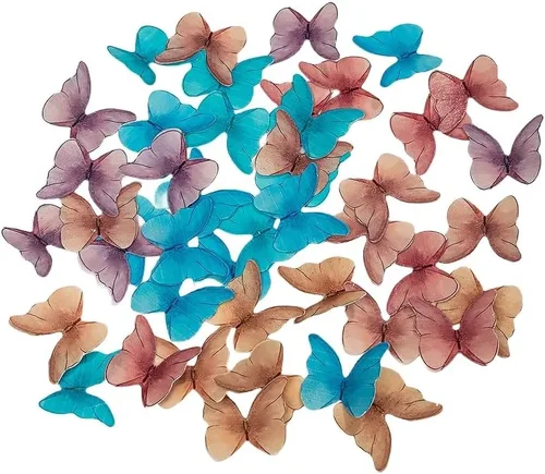 Vista 2 de Mariposas comestibles para decoración de pasteles, decoración comestible de arco iris para pasteles y cupcakes, mariposas de papel de oblea